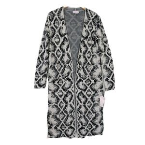 If It Were‎ Me Maxi Cardigan Women L White Black Open Front Boho Indie Layer